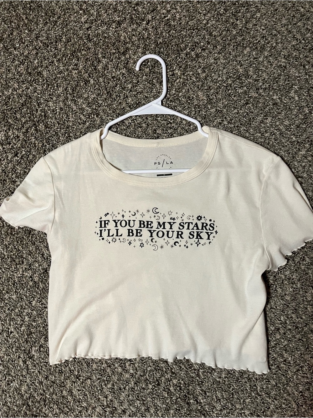 Cream Graphic Crop Tee - "If You Be My Stars I'll Be Your Sky"